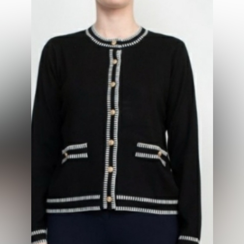 Adriana Papell sweater with white and gold buttons L
